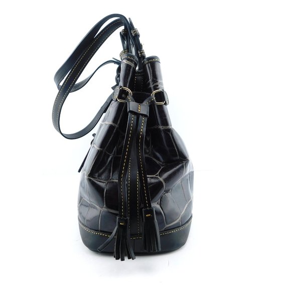 DOONEY BOURKE Large Purple Croc Print Leather Tasseled Satchel Shoulder Bag - Picture 3 of 15